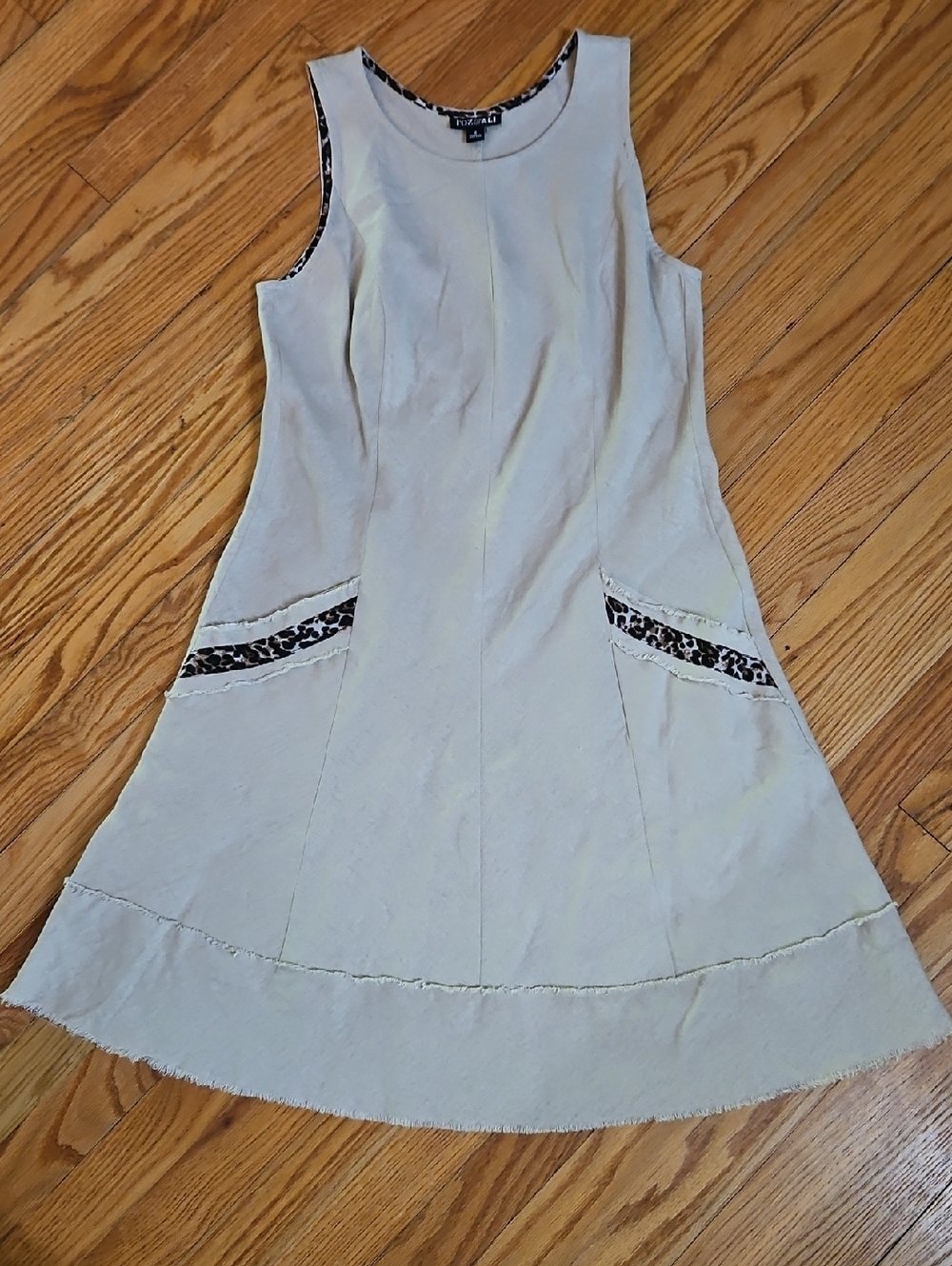 Roz & Ali Cream Sleeveless Mini Dress with Leopard Trim